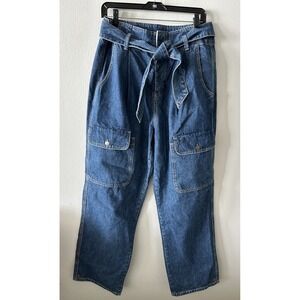 Happy Nature Jeans High Rise Paper bag Belted Cargo Baggy Size 12 Button Fly